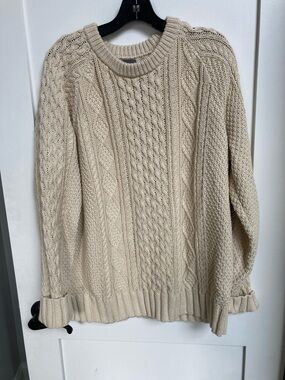 L.L. Bean Cream Cable Knit Crewneck Sweater